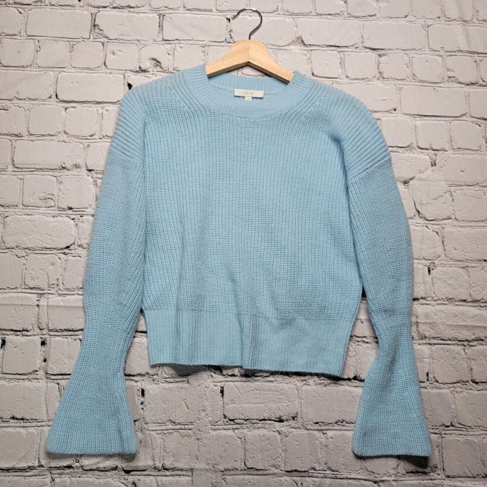 Joie Soleine Sweater Ice Blue Knitted 100% Wool Trumpet Balloon Sleeve Size Xs